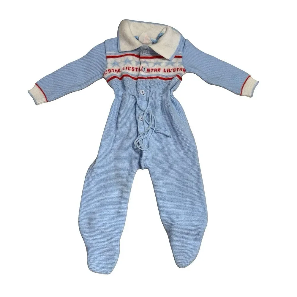 VINTAGE Childwise blue and white lil’star one‎ piece boys 0-12 months adorable